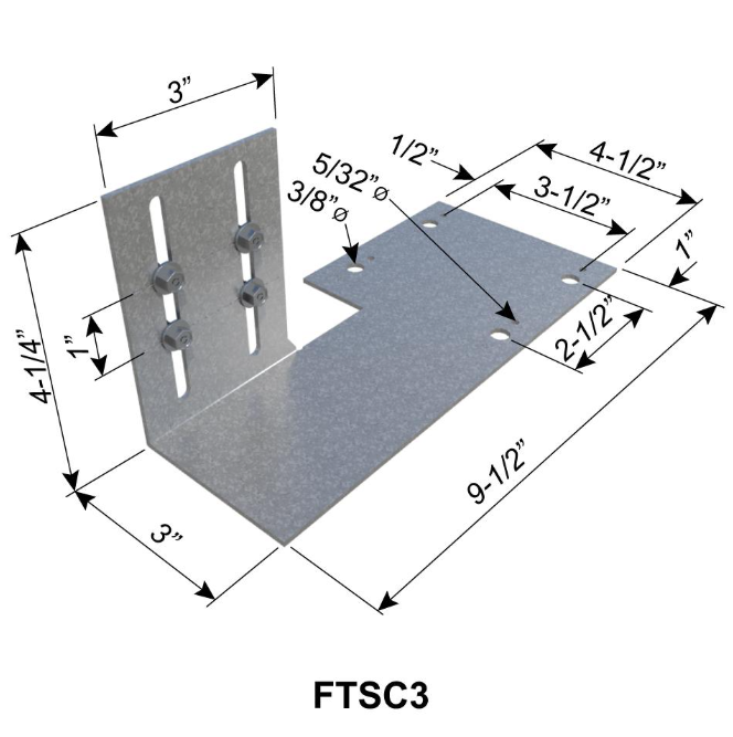 ClarkDietrich FTSC3-97 (Left) FLAT TAIL SLIDE CLIP 12GA 3" X 9-1/2"